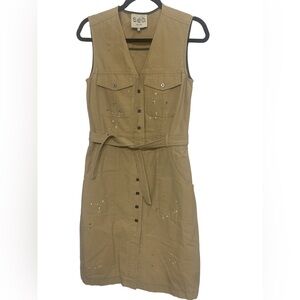 Sea New York Khaki Paint Splatter Utility Belted Midi Dress - Size 4